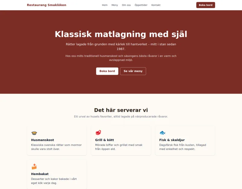 Exempel på en hemsida byggd i WF Homepager